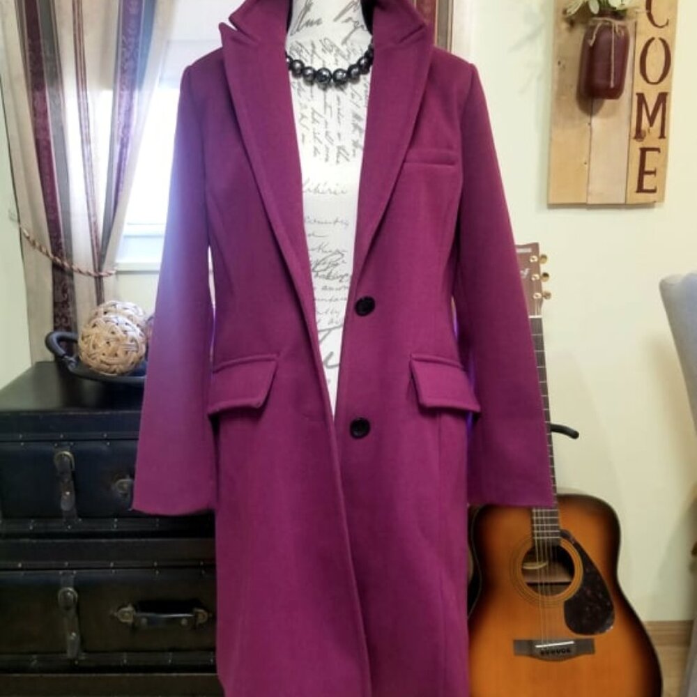 NWT $328 BCBGMAXAZRIA Raspberry Two-Button Riding Coat, Sz Large - Picture 9 of 15
